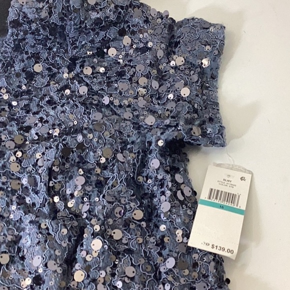 Blue Sequin Embellished Midi Dress with Flutter Sleeves - Picture 5 of 6